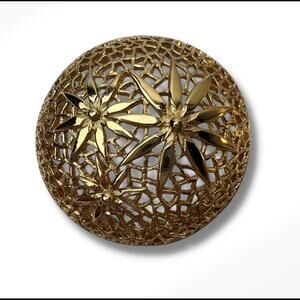Vintage Monet Domed Openwork / Filigree Flower Brooch